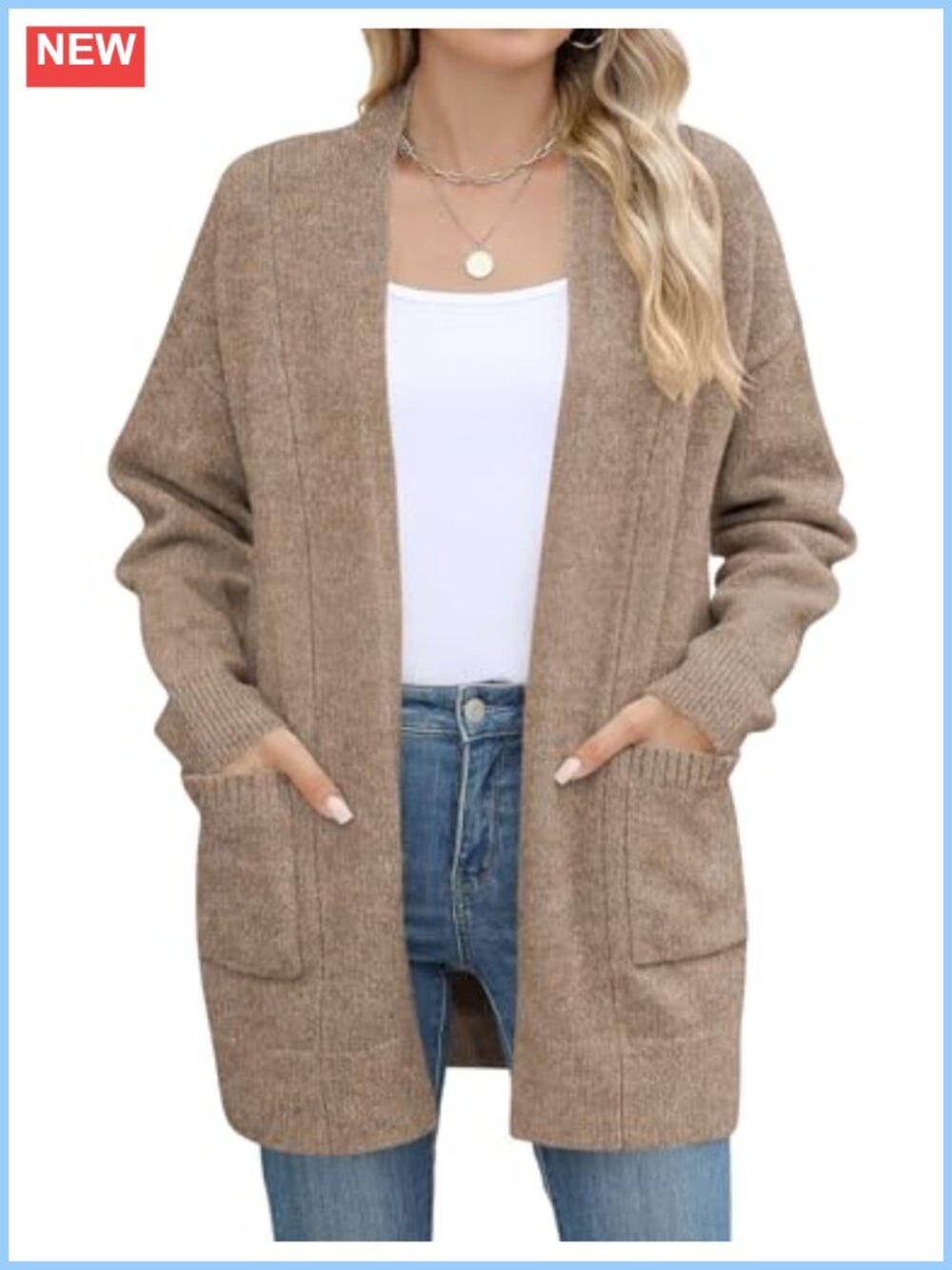 Womens Casual Knit Open Front Cardigan Sweater with Pockets Long Sleeve